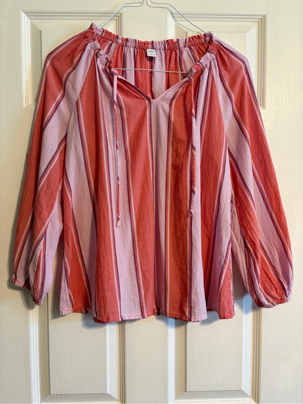 Old Navy Pink Coral Striped Peasant Blouse Boho Top Size S